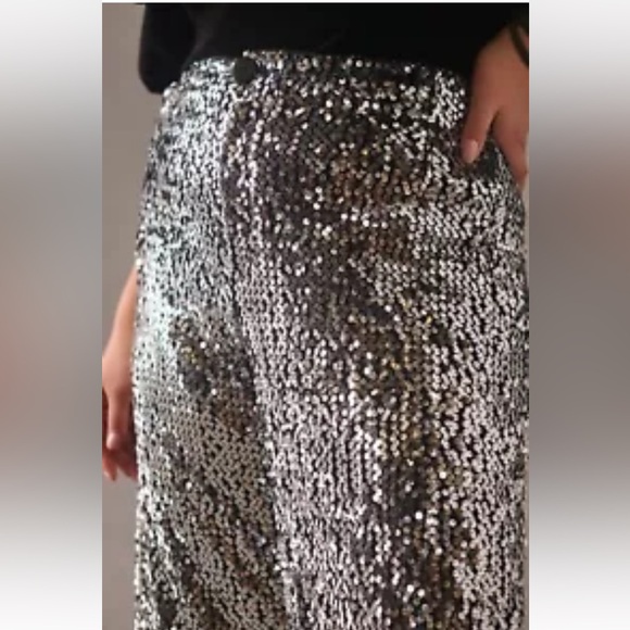 NWT Anthropologie Maeve The Colette Cropped Wide-Leg Sequin Pants - Picture 3 of 14